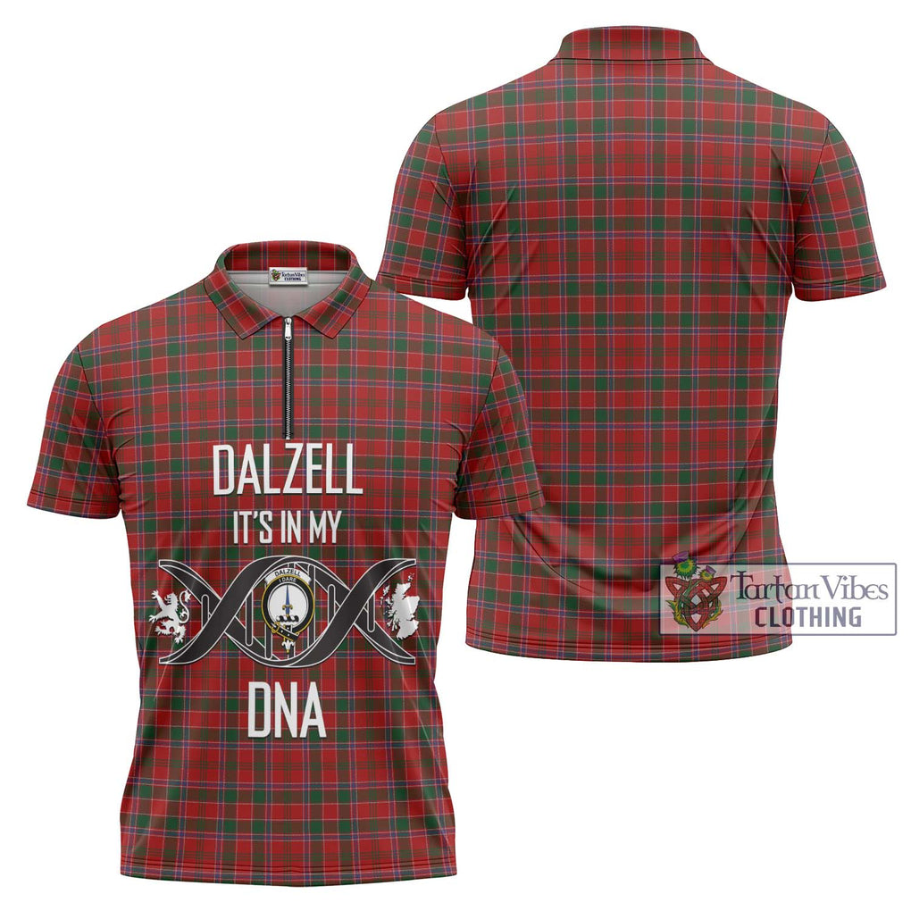 Dalzell (Dalziel) Tartan Zipper Polo Shirt with Family Crest DNA In Me Style Unisex - Tartanvibesclothing Shop