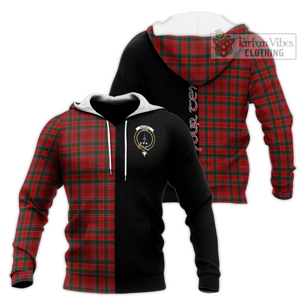 Tartan Vibes Clothing Dalzell Tartan Knitted Hoodie with Family Crest and Half Of Me Style