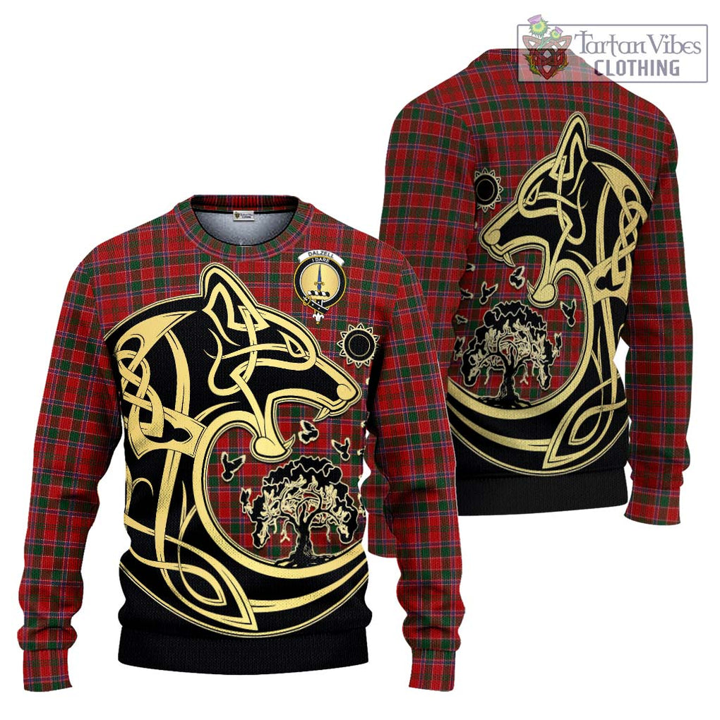 Dalzell (Dalziel) Tartan Knitted Sweater with Family Crest Celtic Wolf Style Unisex - Tartan Vibes Clothing