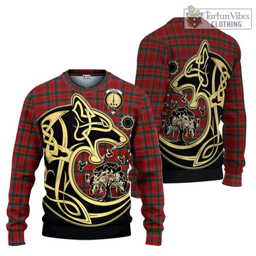 Dalzell Tartan Knitted Sweater with Family Crest Celtic Wolf Style
