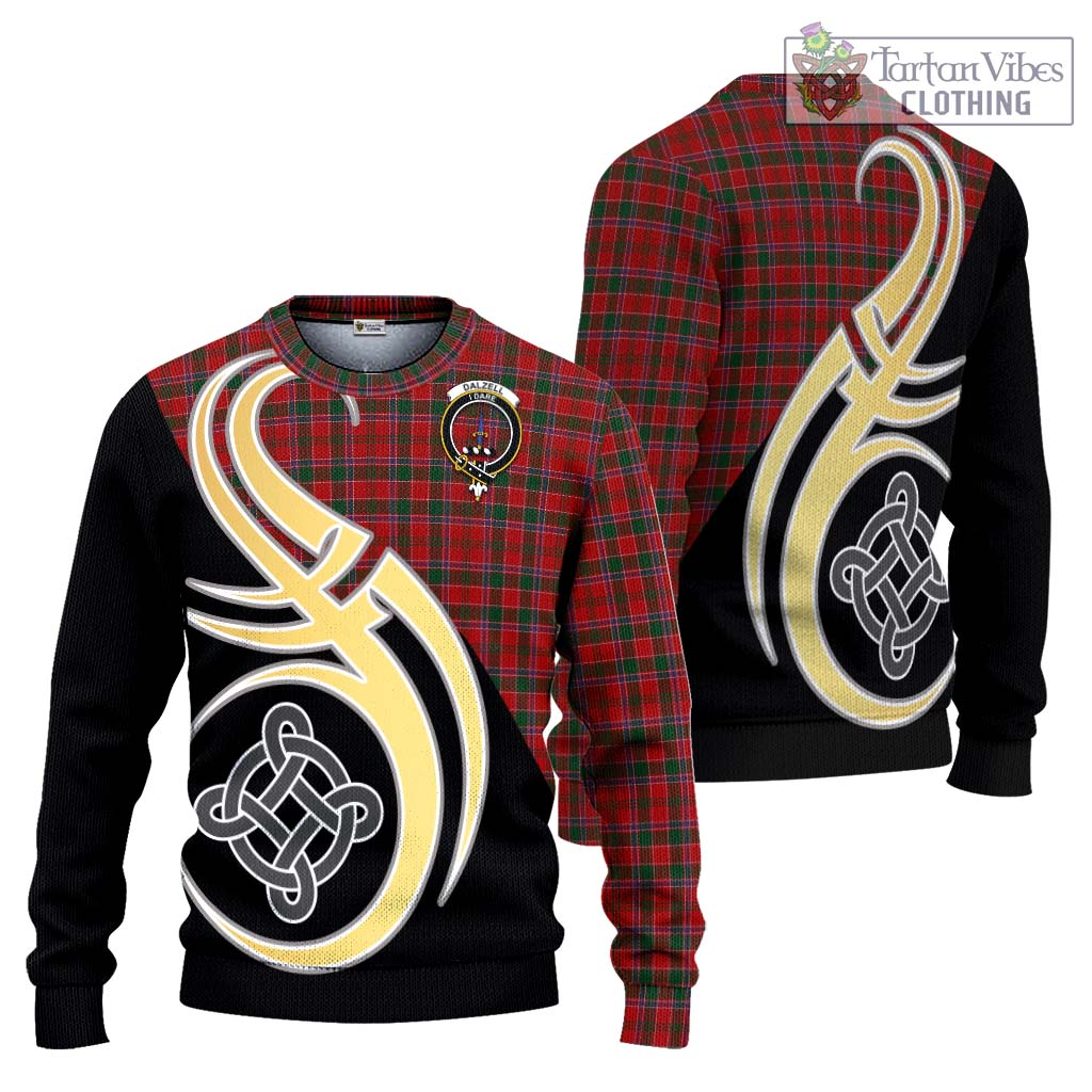 Dalzell (Dalziel) Tartan Knitted Sweater with Family Crest and Celtic Symbol Style Unisex - Tartan Vibes Clothing