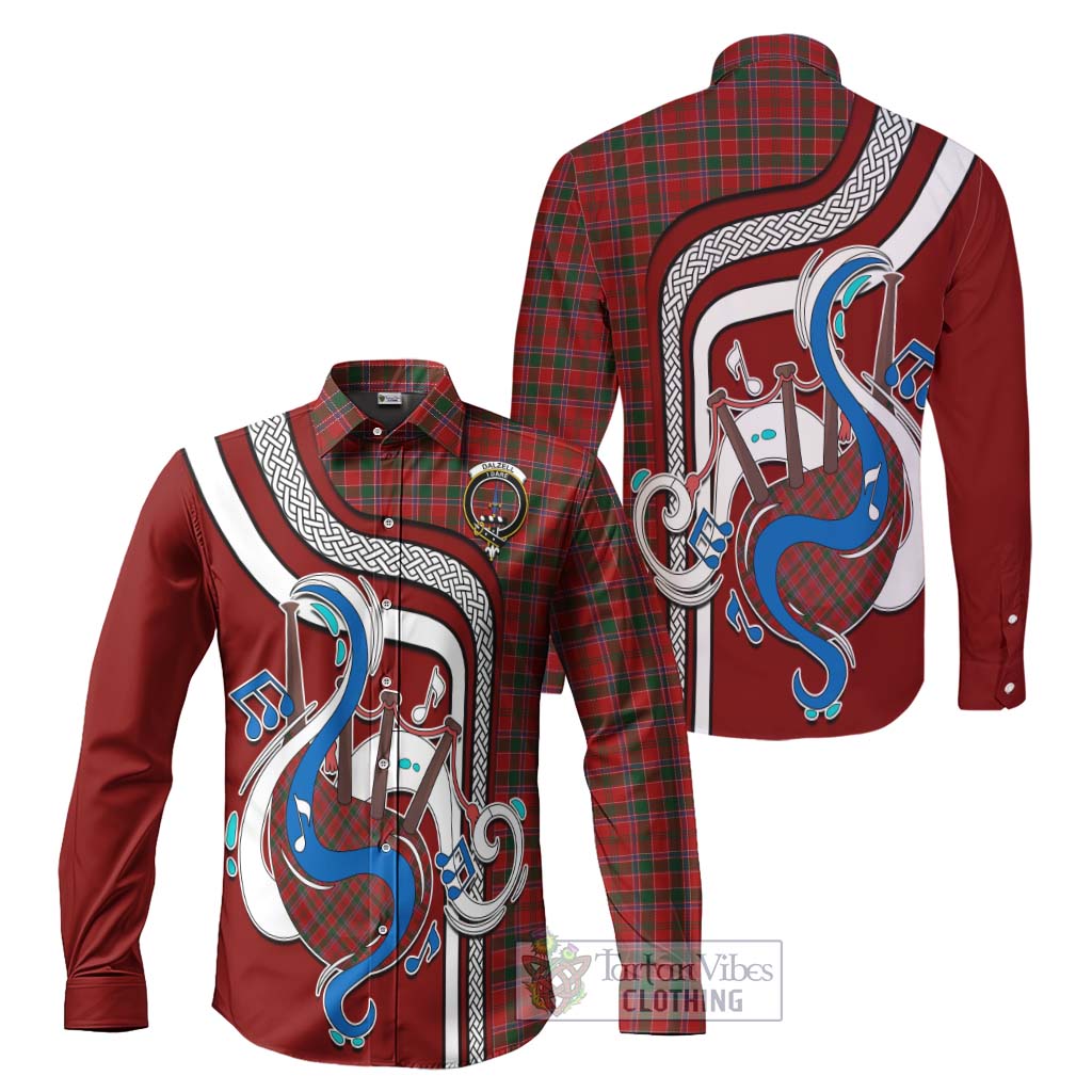 Tartan Vibes Clothing Dalzell Tartan Long Sleeve Button Shirt with Epic Bagpipe Style