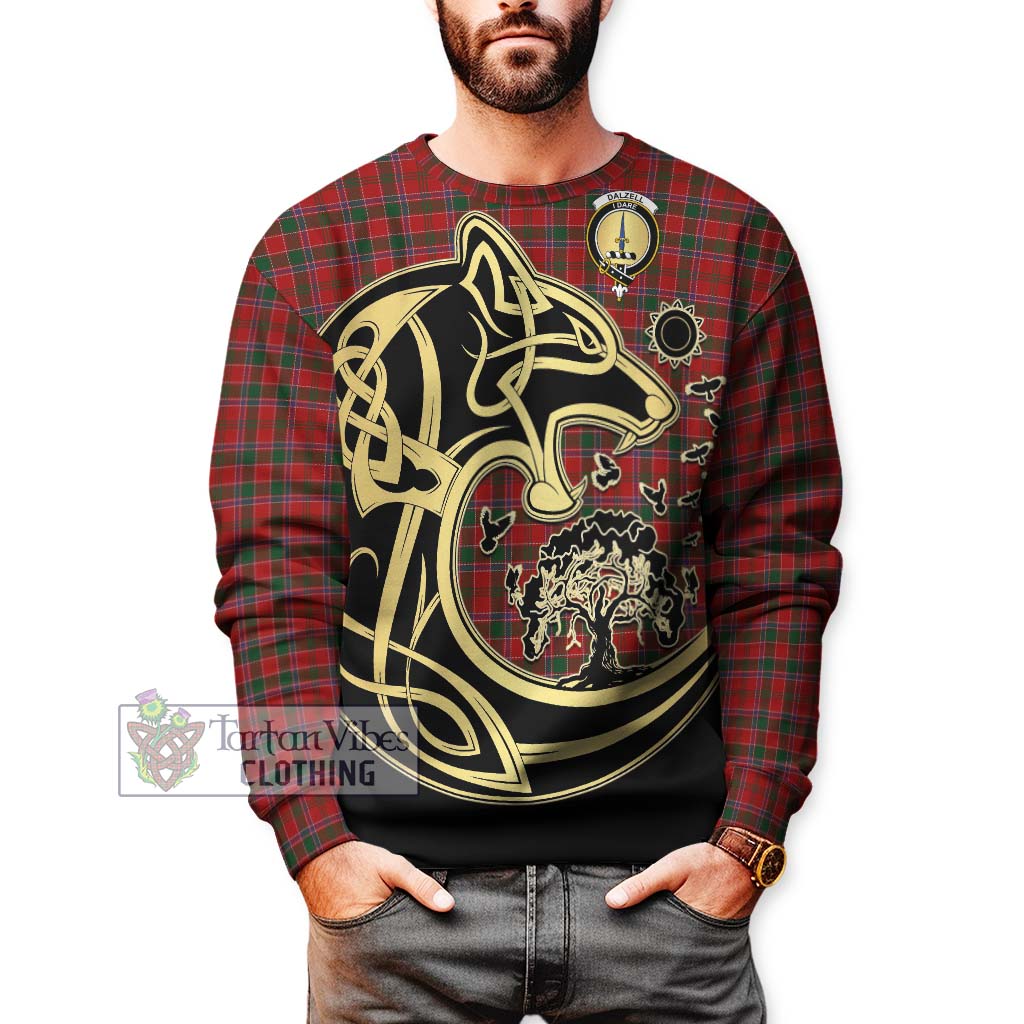 Tartan Vibes Clothing Dalzell Tartan Sweatshirt with Family Crest Celtic Wolf Style