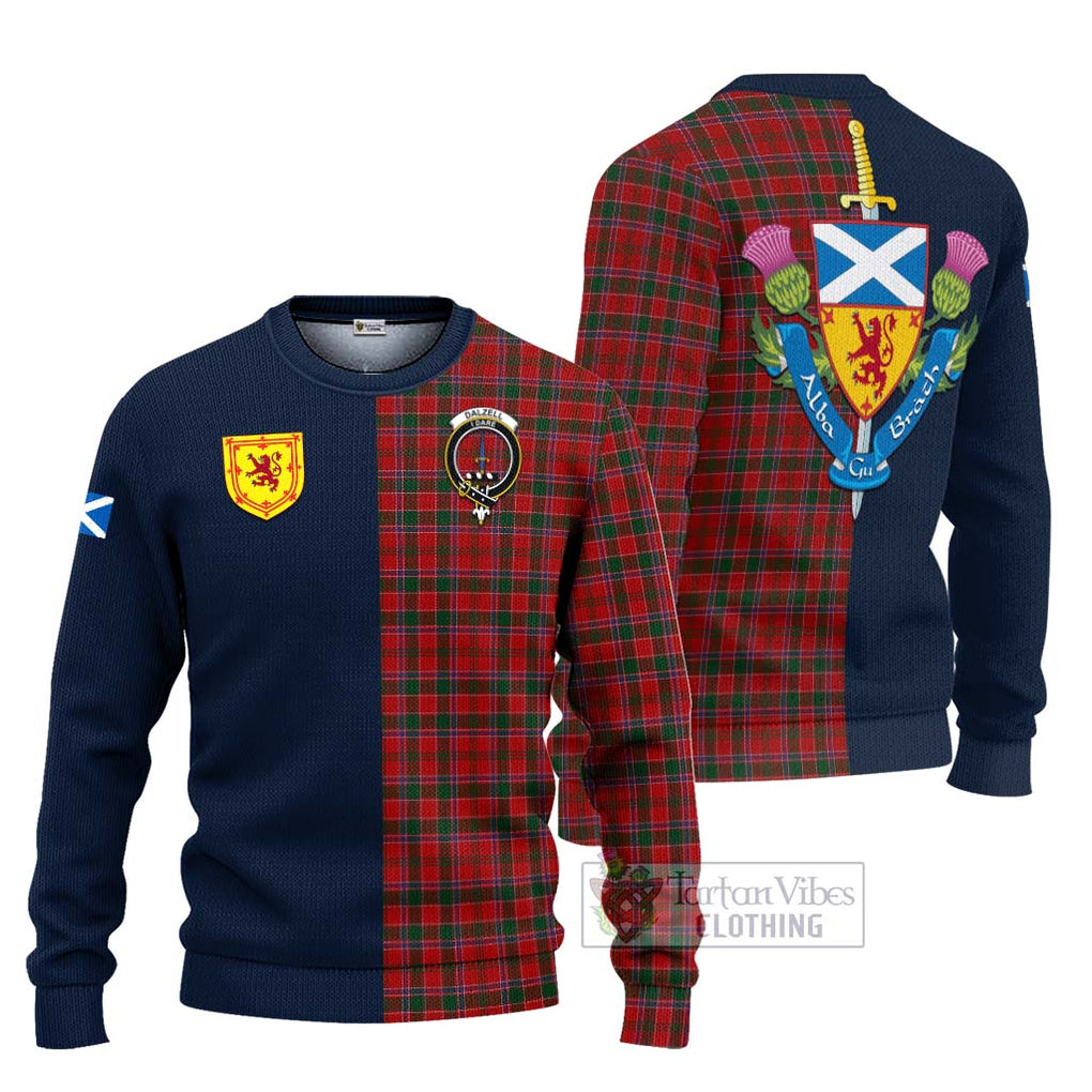 Tartan Vibes Clothing Dalzell Tartan Knitted Sweater with Scottish Lion Royal Arm Half Style