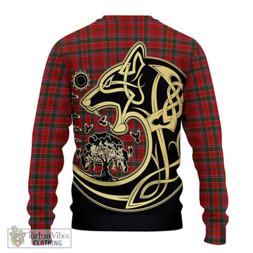 Dalzell Tartan Knitted Sweater with Family Crest Celtic Wolf Style