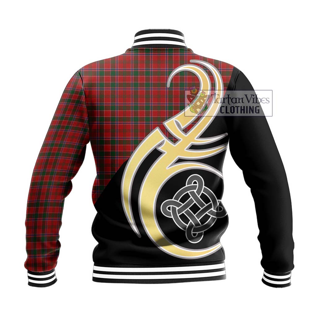 Tartan Vibes Clothing Dalzell Tartan Baseball Jacket with Family Crest and Celtic Symbol Style