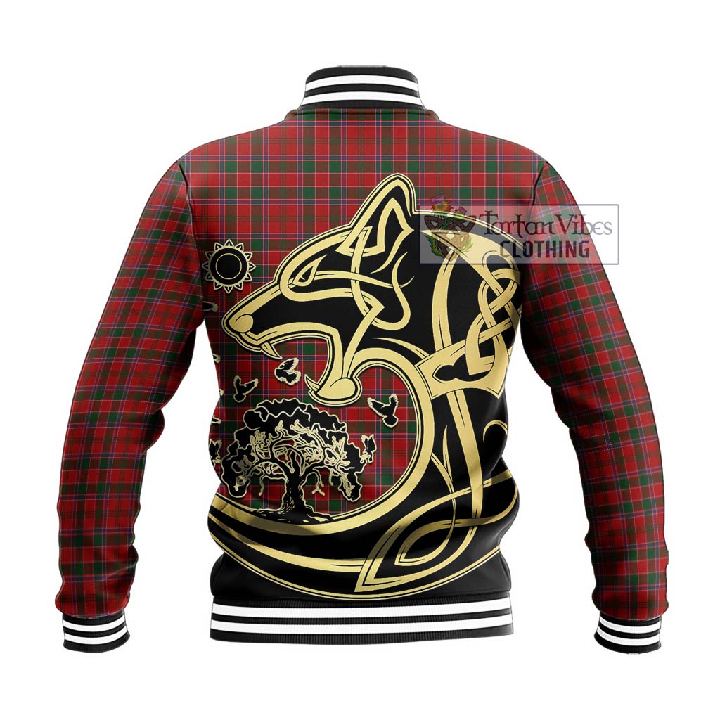 Tartan Vibes Clothing Dalzell Tartan Baseball Jacket with Family Crest Celtic Wolf Style