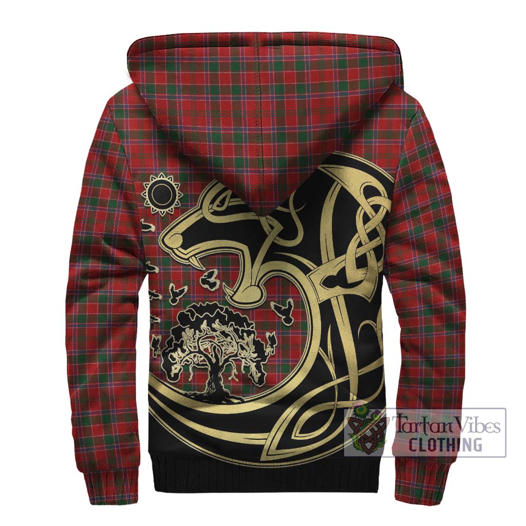 Tartan Vibes Clothing Dalzell Tartan Sherpa Hoodie with Family Crest Celtic Wolf Style