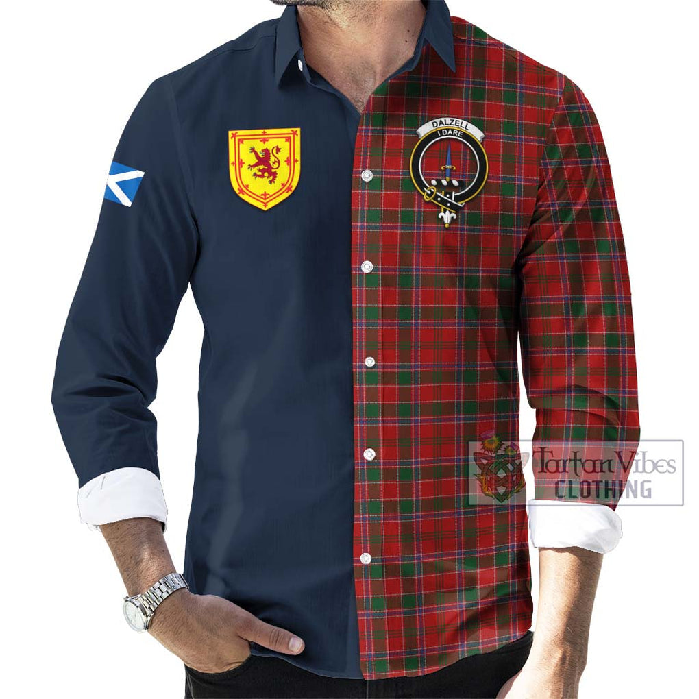 Tartan Vibes Clothing Dalzell Tartan Long Sleeve Button Shirt with Scottish Lion Royal Arm Half Style