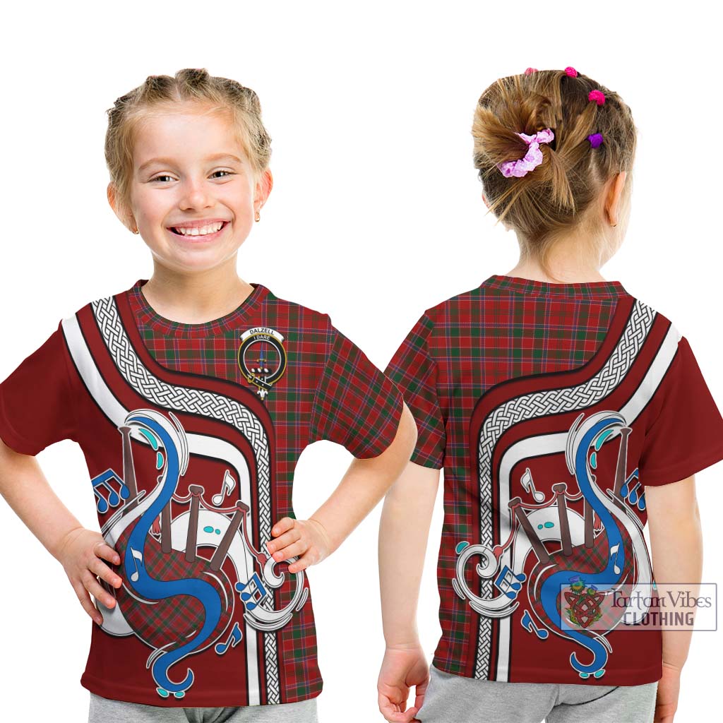 Tartan Vibes Clothing Dalzell Tartan Kid T-Shirt with Epic Bagpipe Style