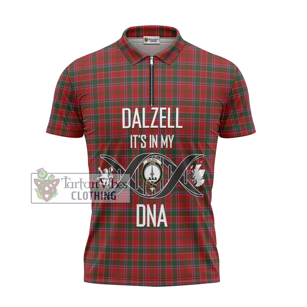 Dalzell (Dalziel) Tartan Zipper Polo Shirt with Family Crest DNA In Me Style - Tartanvibesclothing Shop