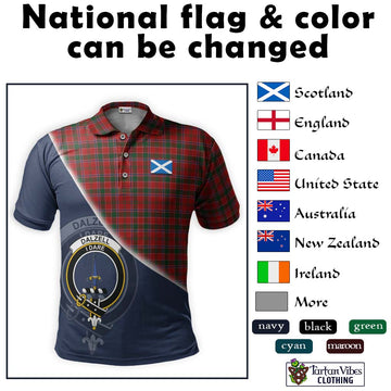 Dalzell (Dalziel) Tartan Polo Shirt with Personalised National Flag and Family Crest Half Style