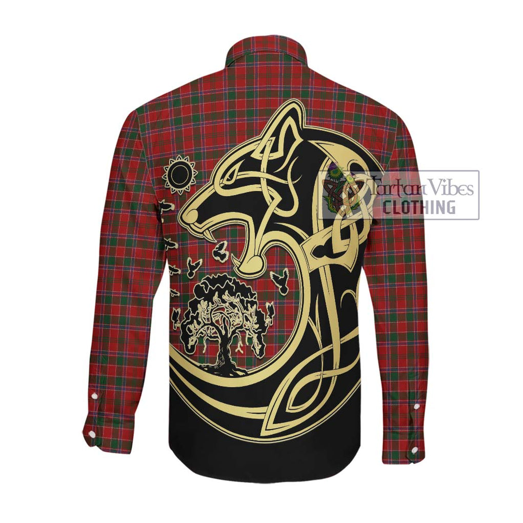 Dalzell (Dalziel) Tartan Long Sleeve Button Shirt with Family Crest Celtic Wolf Style Men's Shirt - Tartan Vibes Clothing