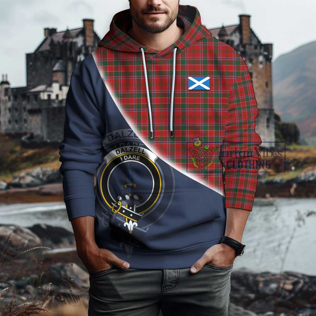 Tartan Vibes Clothing Dalzell Tartan Hoodie with Personalised National Flag and Family Crest Half Style