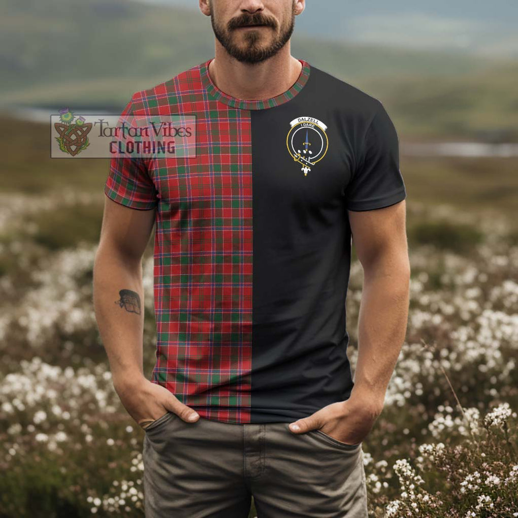 Dalzell (Dalziel) Tartan T-Shirt with Family Crest and Half Of Me Style - Tartanvibesclothing Shop