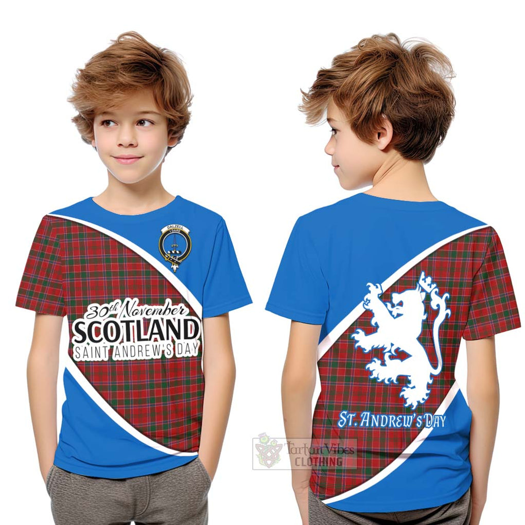 Tartan Vibes Clothing Dalzell (Dalziel) Family Crest Tartan Kid T-Shirt Celebrate Saint Andrew's Day in Style