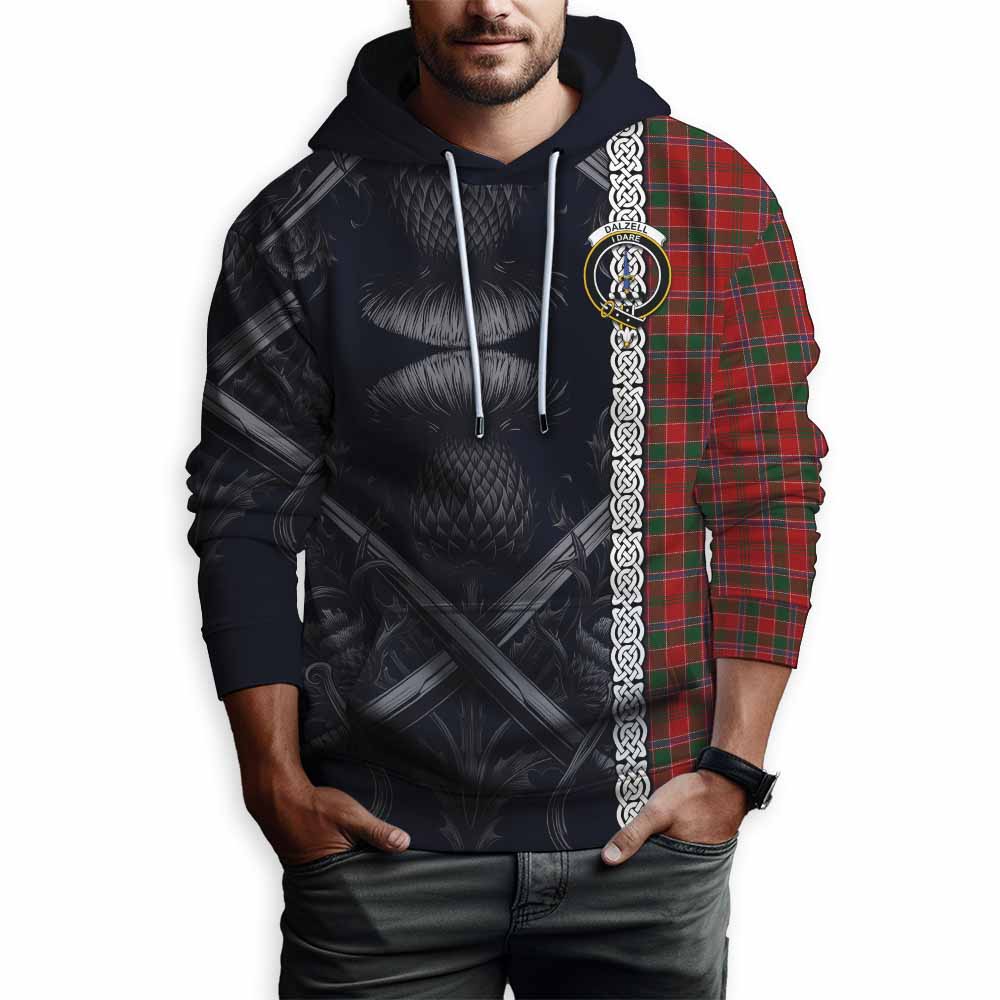 Tartan Vibes Clothing Dalzell (Dalziel) Tartan Hoodie with Family Crest Cross Sword Thistle Celtic Vibes