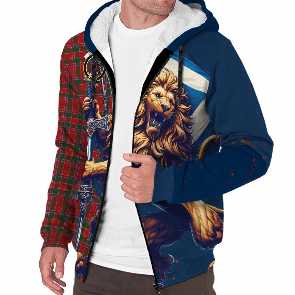 Tartan Vibes Clothing Dalzell (Dalziel) Tartan Family Crest Sherpa Hoodie with Scottish Majestic Lion