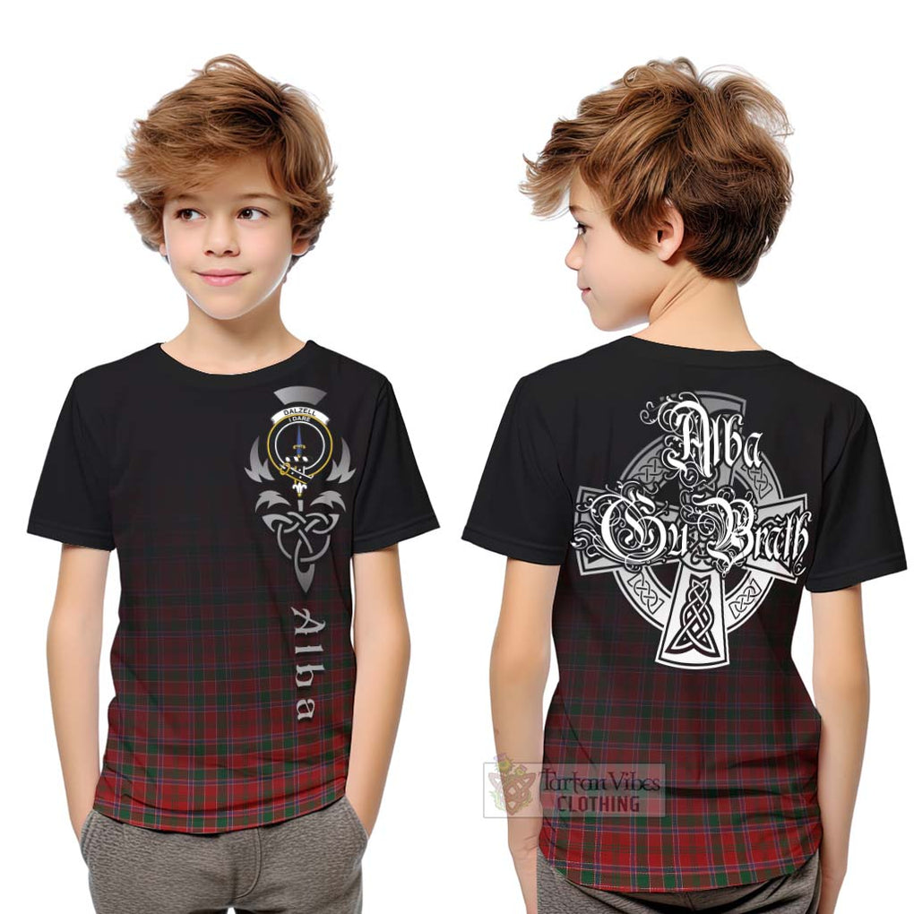 Tartan Vibes Clothing Dalzell (Dalziel) Tartan Kid T-Shirt Featuring Alba Gu Brath Family Crest Celtic Inspired