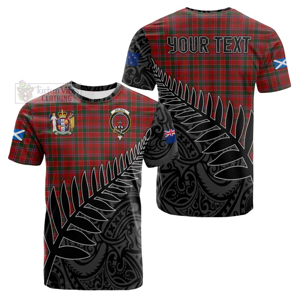 Tartan Vibes Clothing Dalzell (Dalziel) Crest Tartan Cotton T-shirt with New Zealand Silver Fern Half Style