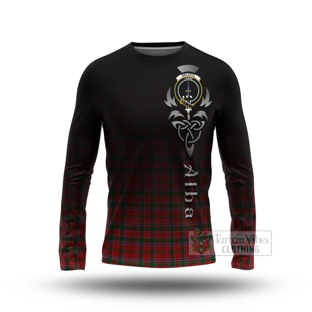 Tartan Vibes Clothing Dalzell (Dalziel) Tartan Long Sleeve T-Shirt Featuring Alba Gu Brath Family Crest Celtic Inspired