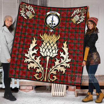 Dalzell (Dalziel) Tartan Quilt with Family Crest and Golden Thistle Style