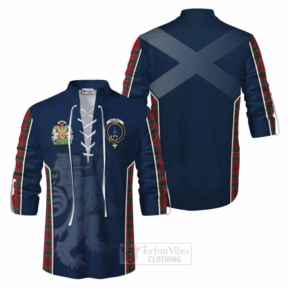 Tartan Vibes Clothing Dalzell (Dalziel) Tartan Ghillie Kilt Shirt with Family Crest and Lion Rampant Vibes Sport Style