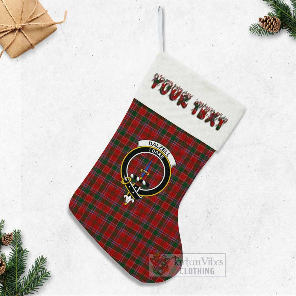 Tartan Vibes Clothing Dalzell (Dalziel) Tartan Family Crest Christmas Stocking with Personalized Text