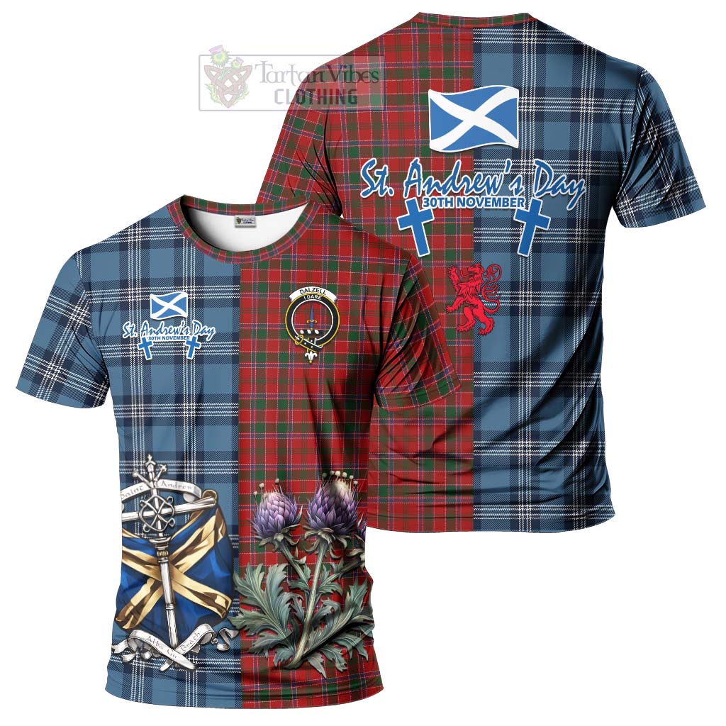 Tartan Vibes Clothing Dalzell (Dalziel) Tartan T-Shirt Happy St. Andrew's Day Half Tartan Style