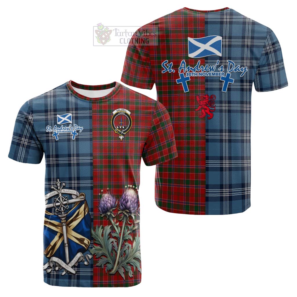 Tartan Vibes Clothing Dalzell (Dalziel) Tartan Cotton T-shirt Happy St. Andrew's Day Half Tartan Style