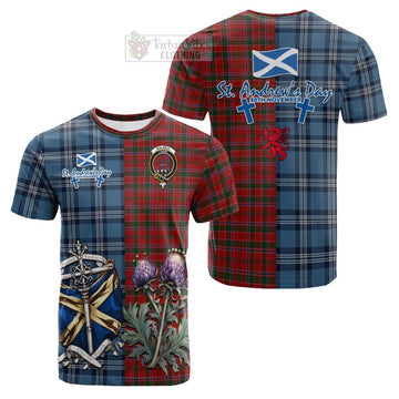 Dalzell (Dalziel) Tartan Cotton T-shirt Happy St. Andrew's Day Half Tartan Style