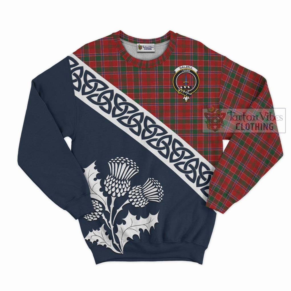 Tartan Vibes Clothing Dalzell (Dalziel) Tartan Sweatshirt Featuring Thistle and Scotland Map