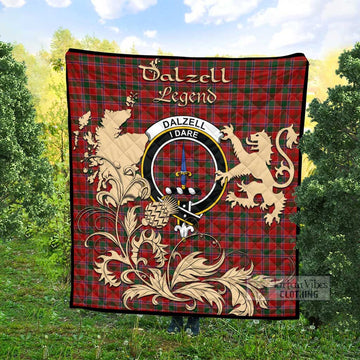 Dalzell (Dalziel) Tartan Quilt with Family Crest and Scottish Symbol Style