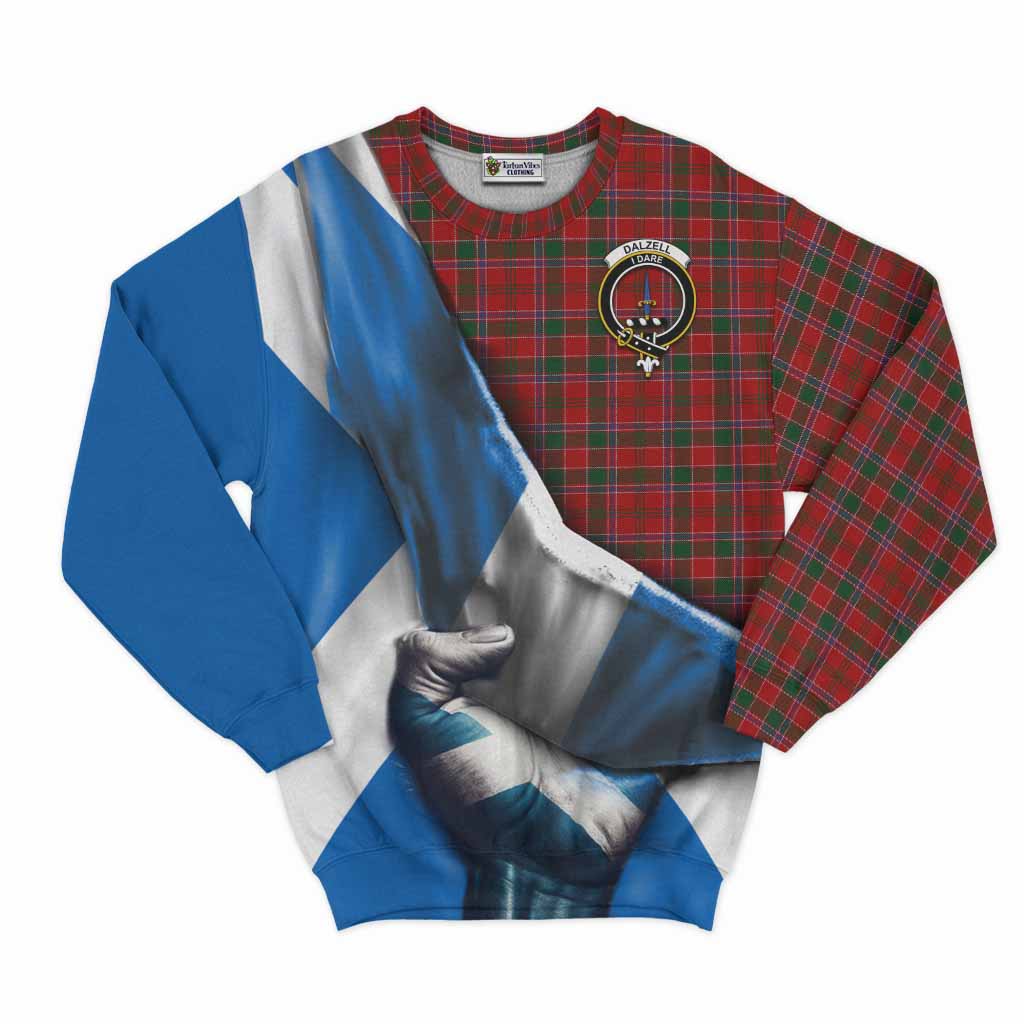 Tartan Vibes Clothing Dalzell (Dalziel) Tartan Sweatshirt with Family Crest Scotland Patriotic Style