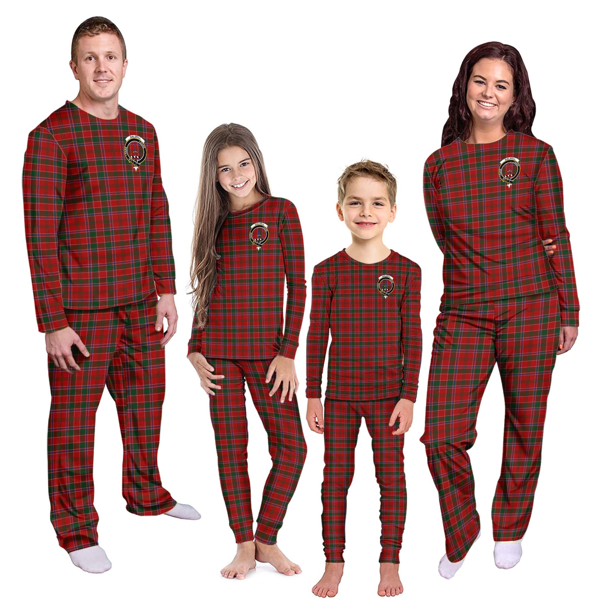 Dalzell (Dalziel) Tartan Pajamas Family Set with Family Crest - Tartanvibesclothing