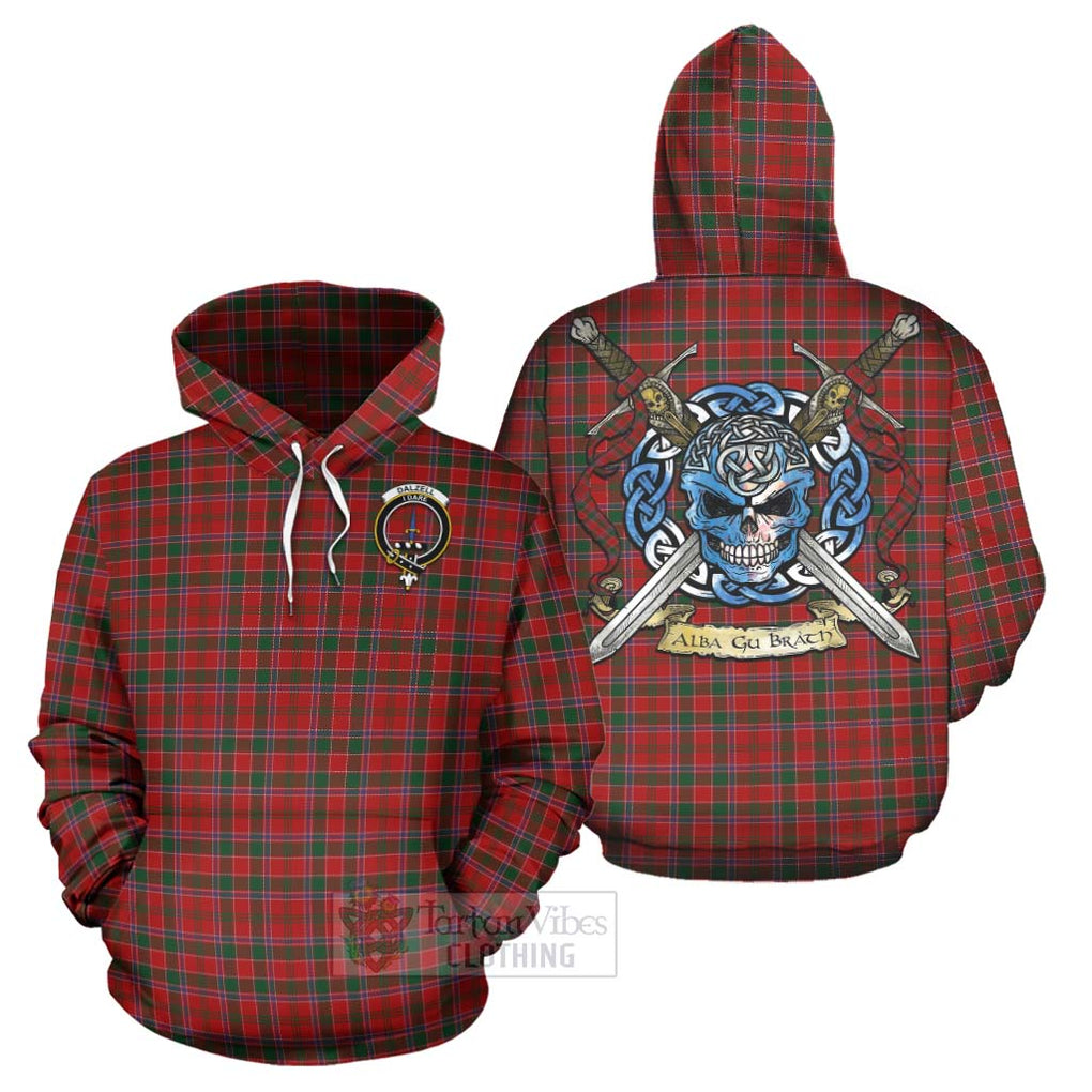 Tartan Vibes Clothing Dalzell (Dalziel) Tartan Hoodie with Family Crest Celtic Skull Style