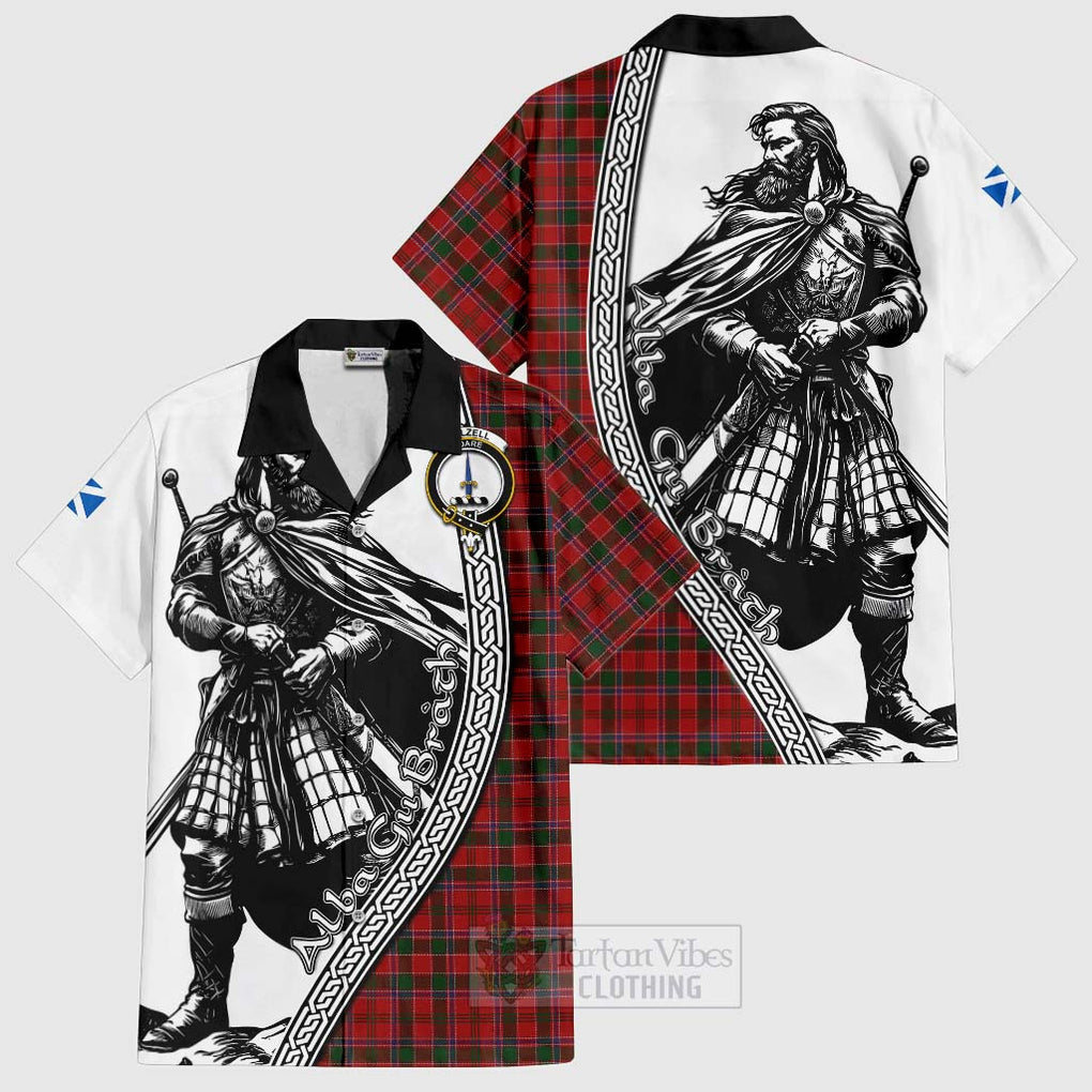 Tartan Vibes Clothing Dalzell (Dalziel) Tartan Clan Crest Short Sleeve Button Shirt with Highlander Warrior Celtic Style