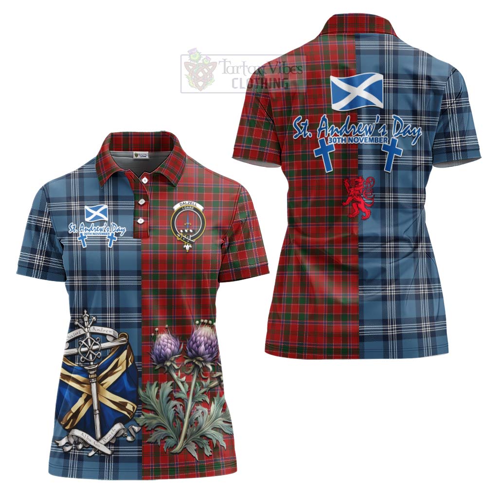 Tartan Vibes Clothing Dalzell (Dalziel) Tartan Women's Polo Shirt Happy St. Andrew's Day Half Tartan Style