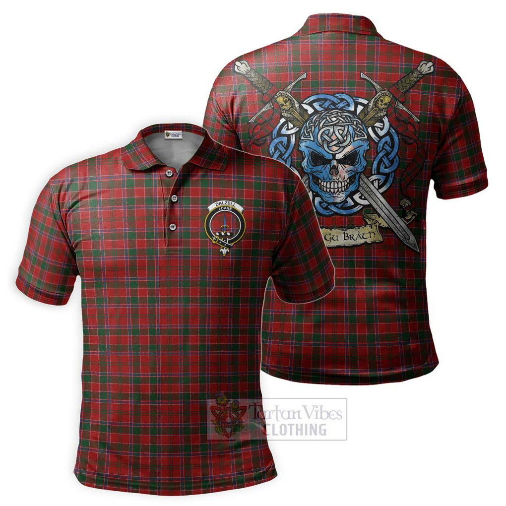 Tartan Vibes Clothing Dalzell (Dalziel) Tartan Polo Shirt with Family Crest Celtic Skull Style