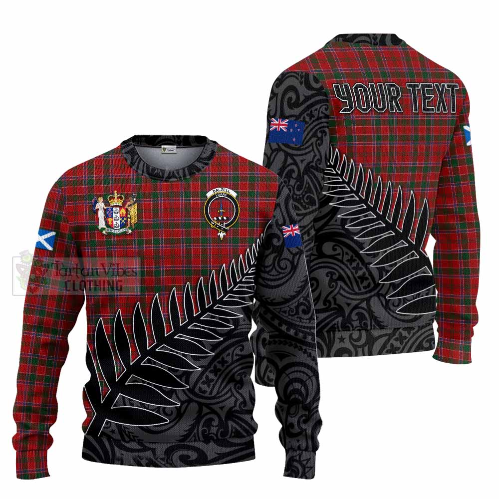 Tartan Vibes Clothing Dalzell (Dalziel) Crest Tartan Knitted Sweater with New Zealand Silver Fern Half Style