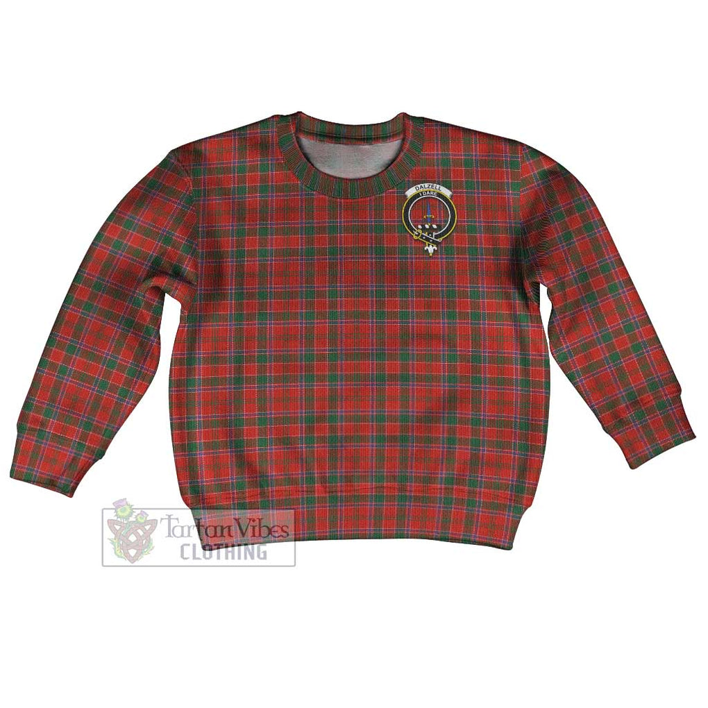 Tartan Vibes Clothing Dalzell (Dalziel) Tartan Kid Ugly Sweater with Family Crest