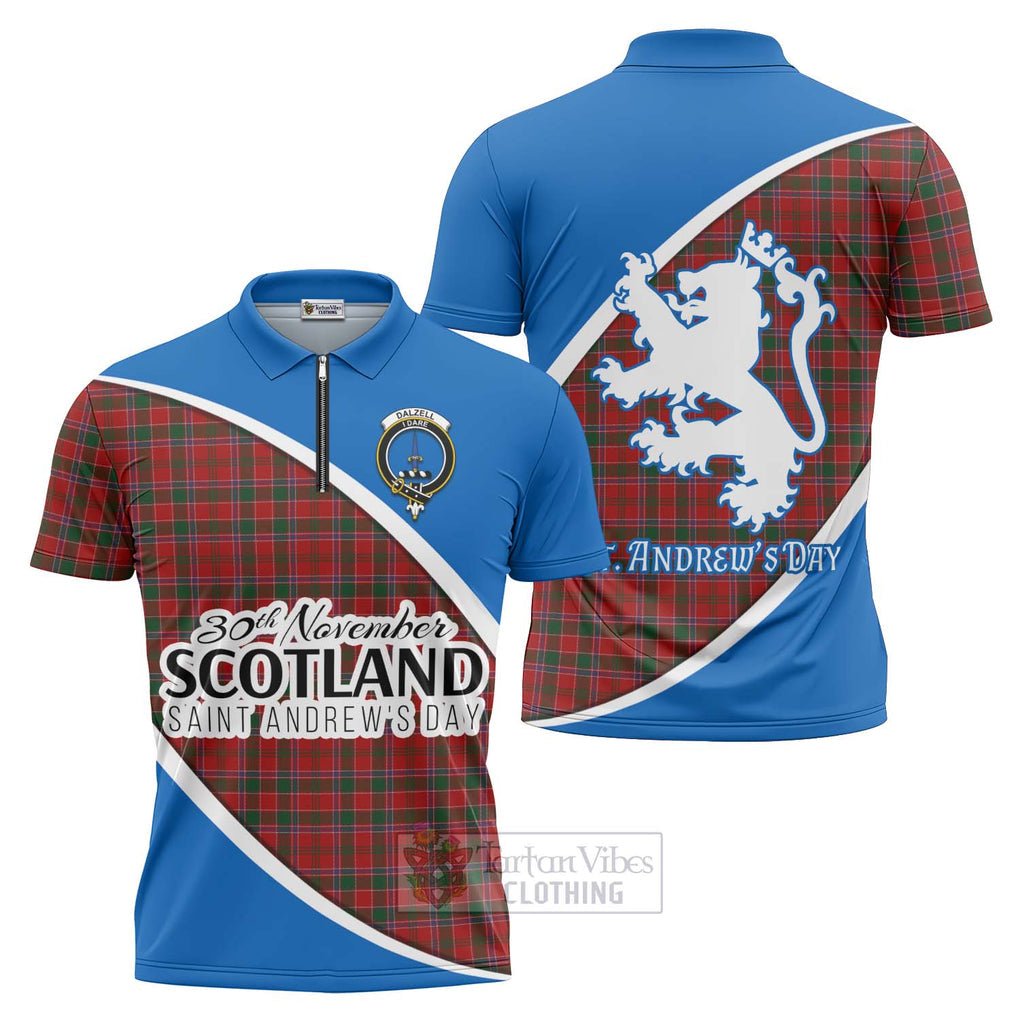 Tartan Vibes Clothing Dalzell (Dalziel) Family Crest Tartan Zipper Polo Shirt Celebrate Saint Andrew's Day in Style