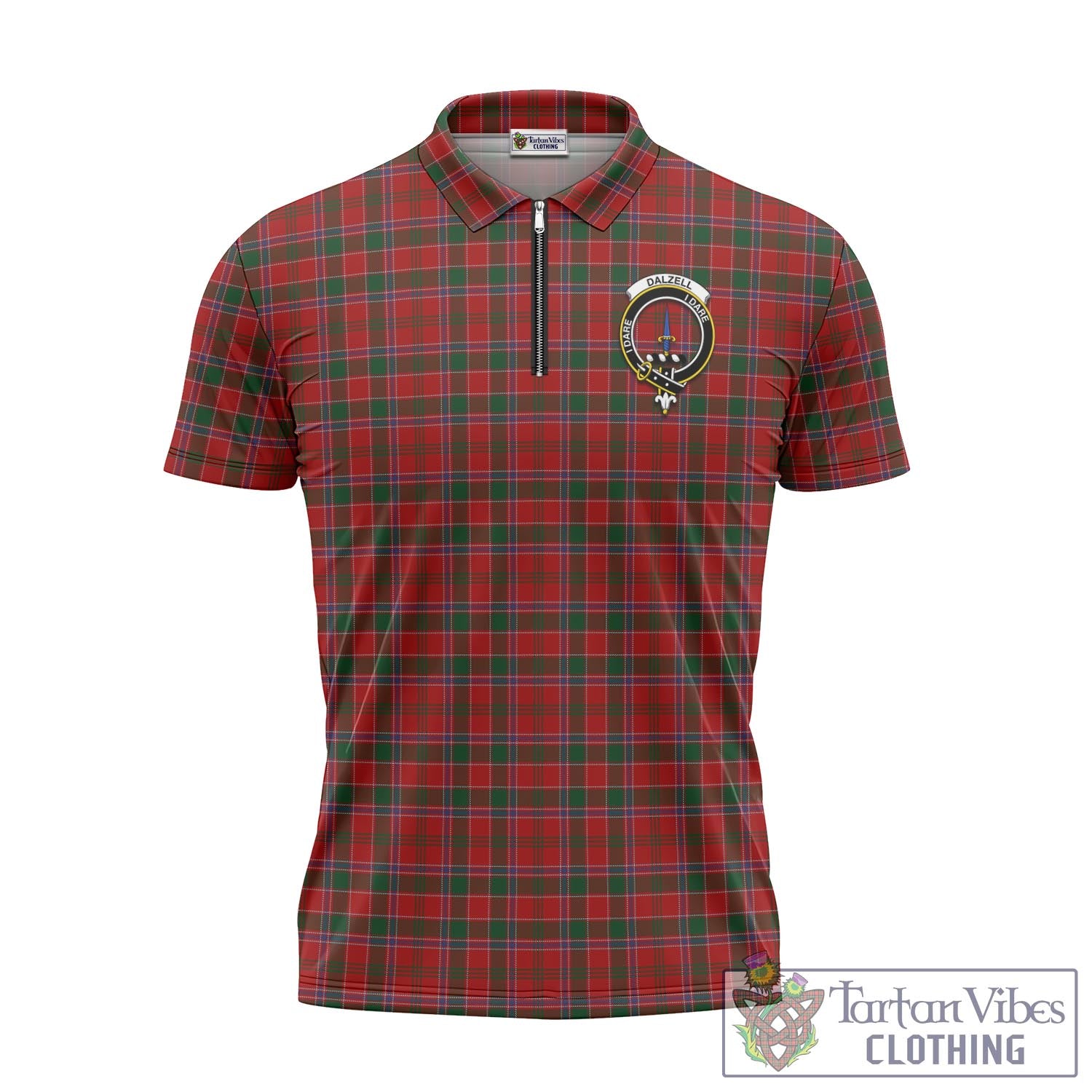 Tartan Vibes Clothing Dalzell (Dalziel) Tartan Zipper Polo Shirt with Family Crest