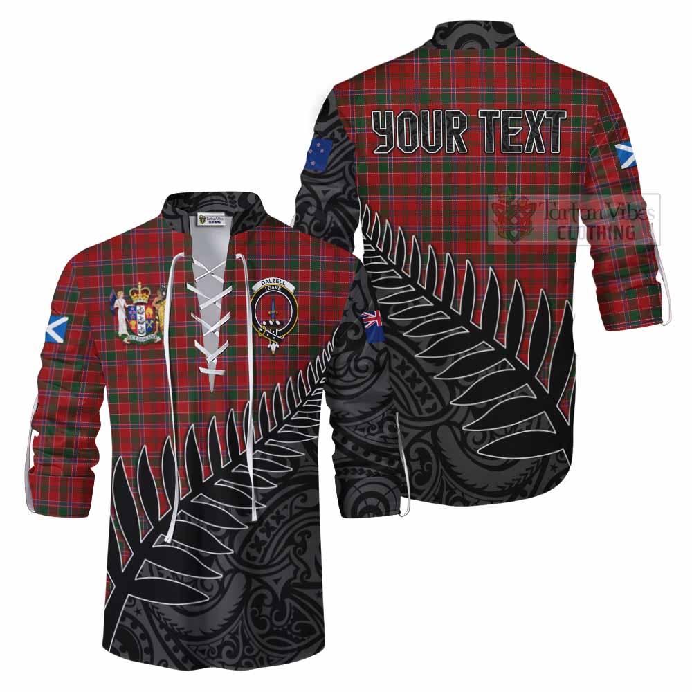 Tartan Vibes Clothing Dalzell (Dalziel) Crest Tartan Ghillie Kilt Shirt with New Zealand Silver Fern Half Style