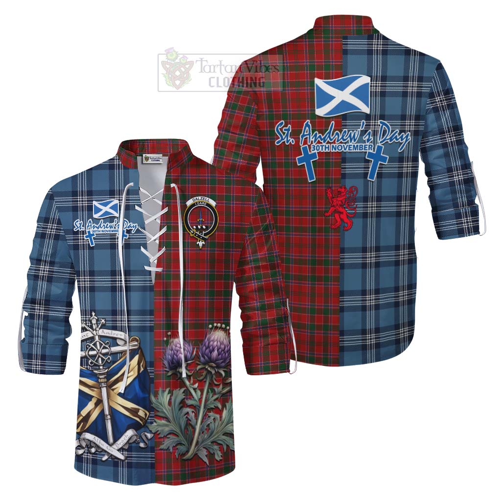 Tartan Vibes Clothing Dalzell (Dalziel) Tartan Ghillie Kilt Shirt Happy St. Andrew's Day Half Tartan Style