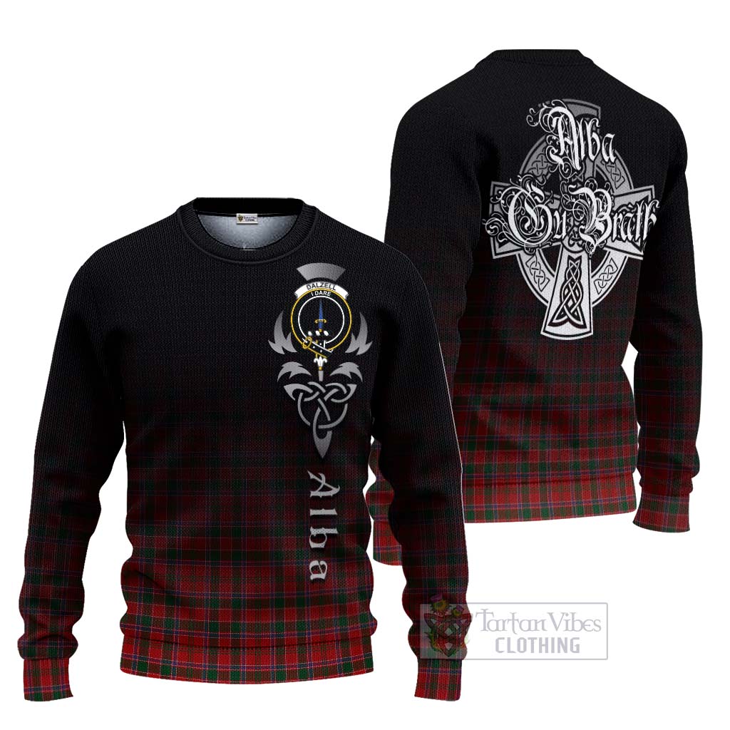 Tartan Vibes Clothing Dalzell (Dalziel) Tartan Knitted Sweater Featuring Alba Gu Brath Family Crest Celtic Inspired