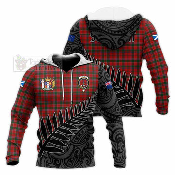 Dalzell (Dalziel) Crest Tartan Knitted Hoodie with New Zealand Silver Fern Half Style