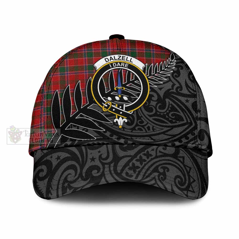 Tartan Vibes Clothing Dalzell (Dalziel) Tartan Classic Cap with New Zealand Silver Fern Half Style