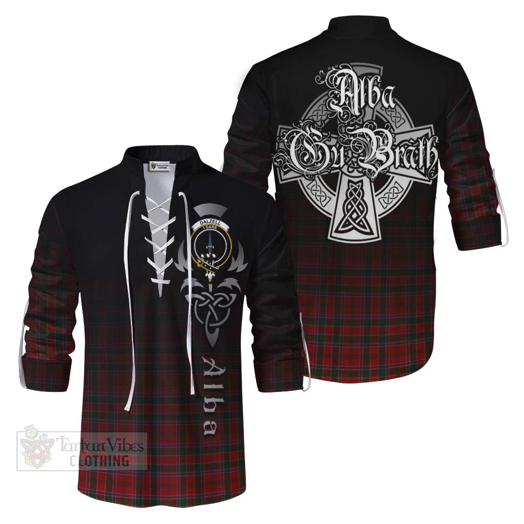 Tartan Vibes Clothing Dalzell (Dalziel) Tartan Ghillie Kilt Shirt Featuring Alba Gu Brath Family Crest Celtic Inspired