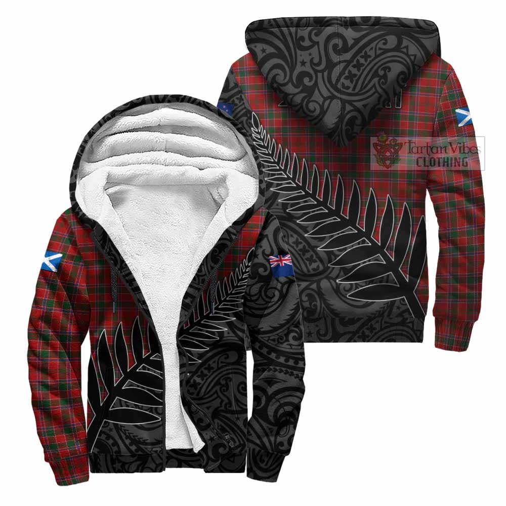 Tartan Vibes Clothing Dalzell (Dalziel) Crest Tartan Sherpa Hoodie with New Zealand Silver Fern Half Style